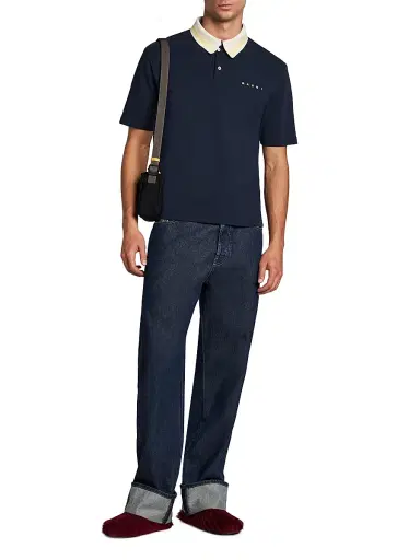 Marni Men's Logo Cotton Piqué Polo Shirt - Blue Black - Size 42 | Thumbnail 2 Marni Men's Logo Cotton Piqué Polo Shirt - Blue Black - Size 42 | Thumbnail 2