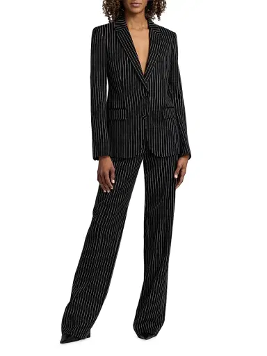 Tom Ford Women's Pintstripe Wool-Cotton Trousers - Black Ecru - Size 12 | Thumbnail 2