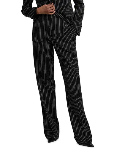 Tom Ford Women's Pintstripe Wool-Cotton Trousers - Black Ecru - Size 12 | Thumbnail 3