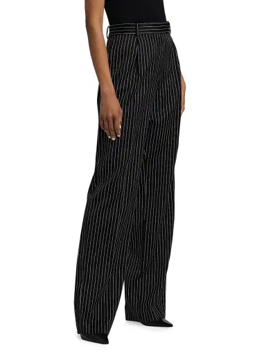 Tom Ford Women's Pintstripe Wool-Cotton Trousers - Black Ecru - Size 12 | Thumbnail 4