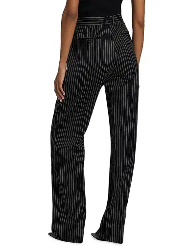 Tom Ford Women's Pintstripe Wool-Cotton Trousers - Black Ecru - Size 12 | Thumbnail 5