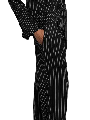 Tom Ford Women's Pintstripe Wool-Cotton Trousers - Black Ecru - Size 12 | Thumbnail 6