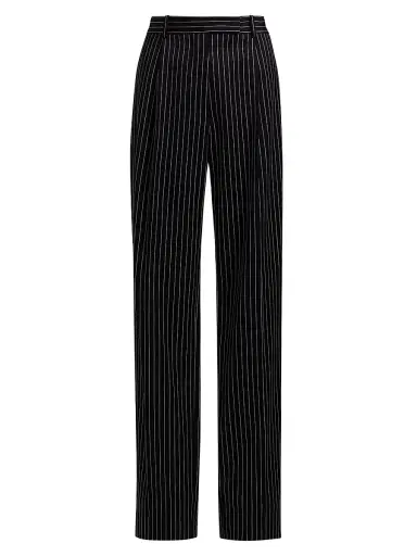 Tom Ford Women's Pintstripe Wool-Cotton Trousers - Black Ecru - Size 12 | Thumbnail 1