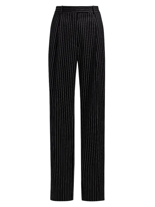 TOM FORD Women's Pintstripe Wool-Cotton Trousers - Black Ecru