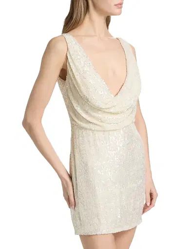 The New Arrivals Ilkyaz Ozel Women's Lydia Sequined Cowlneck Minidress - Full Moon | Thumbnail 4 The New Arrivals Ilkyaz Ozel Women's Lydia Sequined Cowlneck Minidress - Full Moon | Thumbnail 4