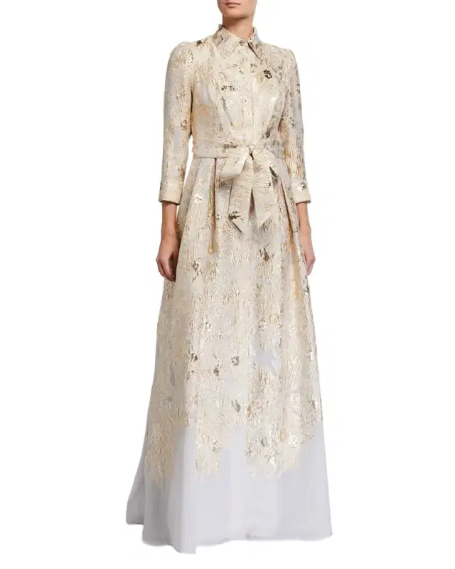 Metallic Brocade Shirtdress Gown