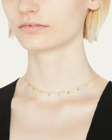 Sydney Evan Yellow Gold Emerald Marquise Evil Eye Fringe Necklace | Thumbnail 2