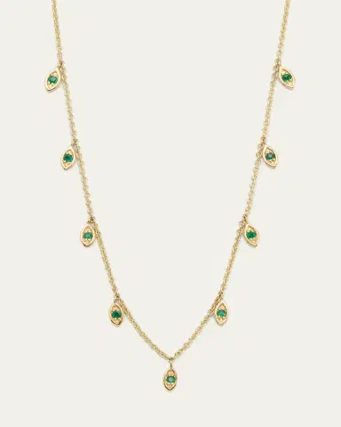 Sydney Evan Yellow Gold Emerald Marquise Evil Eye Fringe Necklace | Thumbnail 3