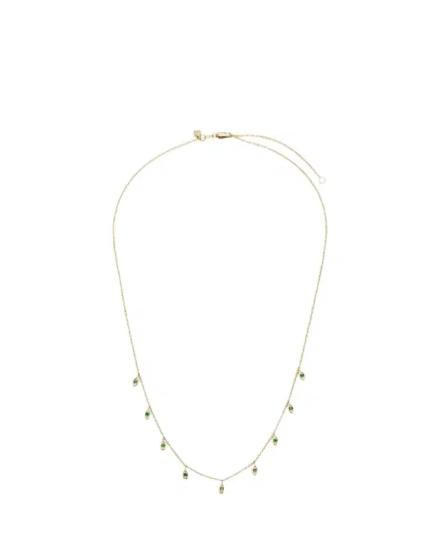 Yellow Gold Emerald Marquise Evil Eye Fringe Necklace