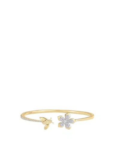 SARA WEINSTOCK 18K Two-Tone Gold Queen Bee Diamond Partial Flower And Bee Open Bangle Cuff | Thumbnail 1 SARA WEINSTOCK 18K Two-Tone Gold Queen Bee Diamond Partial Flower And Bee Open Bangle Cuff | Thumbnail 1