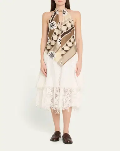Loewe Lace-Inset Layered Midi Skirt | Thumbnail 6