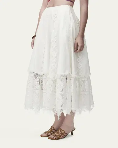Loewe Lace-Inset Layered Midi Skirt | Thumbnail 8
