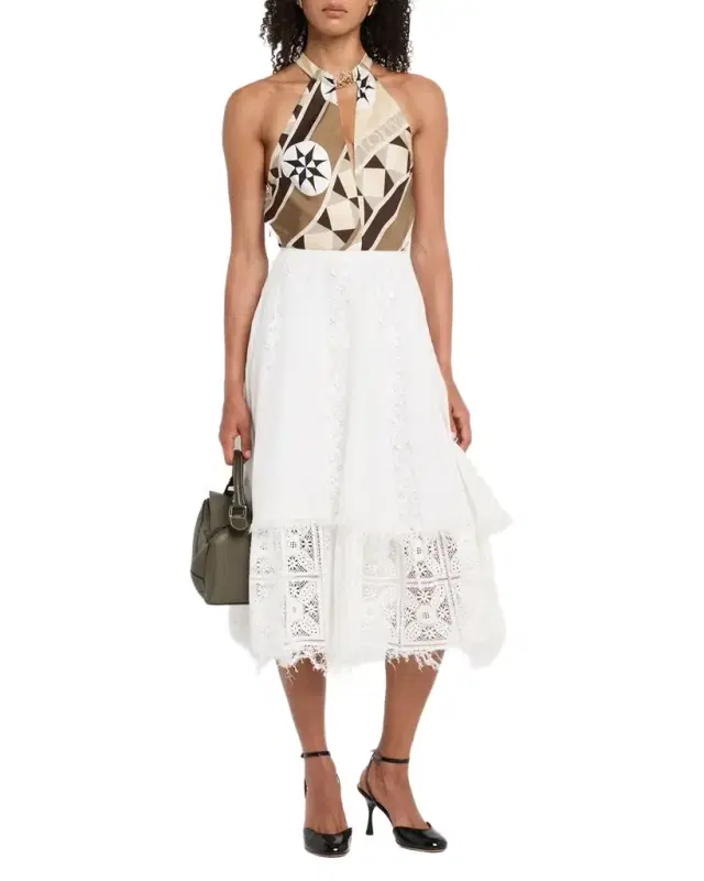 Lace-Inset Layered Midi Skirt