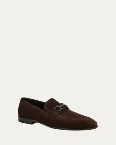 Ferragamo Men's Foster Textured Suede Gancini Bit Loafers | Thumbnail 2 Ferragamo Men's Foster Textured Suede Gancini Bit Loafers | Thumbnail 2