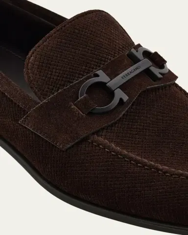 Ferragamo Men's Foster Textured Suede Gancini Bit Loafers | Thumbnail 3 Ferragamo Men's Foster Textured Suede Gancini Bit Loafers | Thumbnail 3