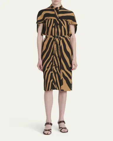 Ferragamo Zebra Silk-Blend Belted Midi Utility Shirtdress | Thumbnail 2 Ferragamo Zebra Silk-Blend Belted Midi Utility Shirtdress | Thumbnail 2