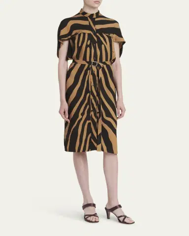 Ferragamo Zebra Silk-Blend Belted Midi Utility Shirtdress | Thumbnail 4 Ferragamo Zebra Silk-Blend Belted Midi Utility Shirtdress | Thumbnail 4