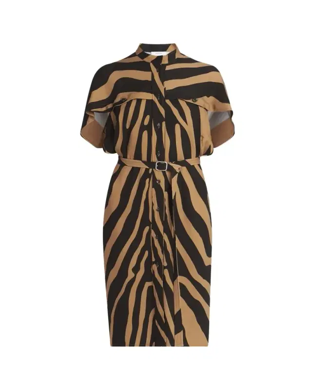 Ferragamo Zebra Silk-Blend Belted Midi Utility Shirtdress