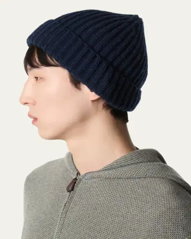 Loro Piana Men's Cashmere Rib-Knit Beanie | Thumbnail 3