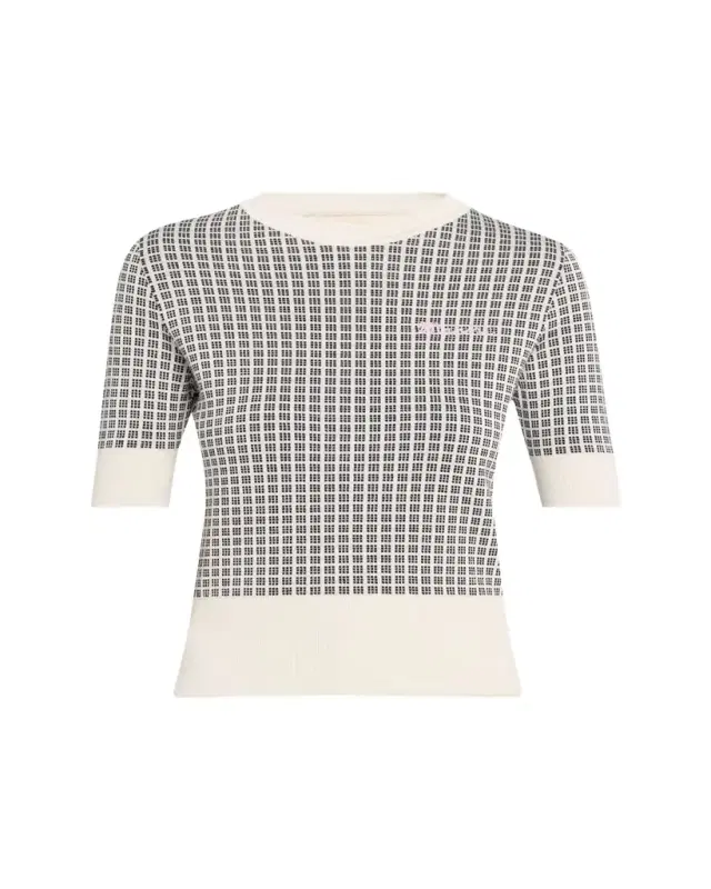 Marni Check Knit Short-Sleeve Crewneck Sweater