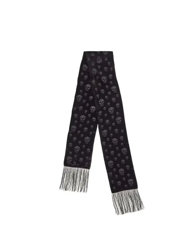 McQueen Classic Skull Velvet Fringe Scarf