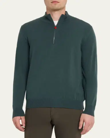 Kiton Men's 12gg Cashmere Mock Neck Quarter-Zip Sweater | Thumbnail 4 Kiton Men's 12gg Cashmere Mock Neck Quarter-Zip Sweater | Thumbnail 4