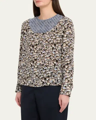 Marni Anemone Floral Silk Crepe De Chine Long-Sleeve Blouse | Thumbnail 4 Marni Anemone Floral Silk Crepe De Chine Long-Sleeve Blouse | Thumbnail 4