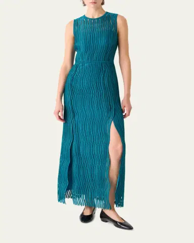 Akris Sleeveless Techno Wave Guipure Side-Slits Gown | Thumbnail 2 Akris Sleeveless Techno Wave Guipure Side-Slits Gown | Thumbnail 2