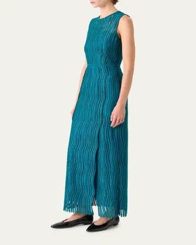 Akris Sleeveless Techno Wave Guipure Side-Slits Gown | Thumbnail 4 Akris Sleeveless Techno Wave Guipure Side-Slits Gown | Thumbnail 4