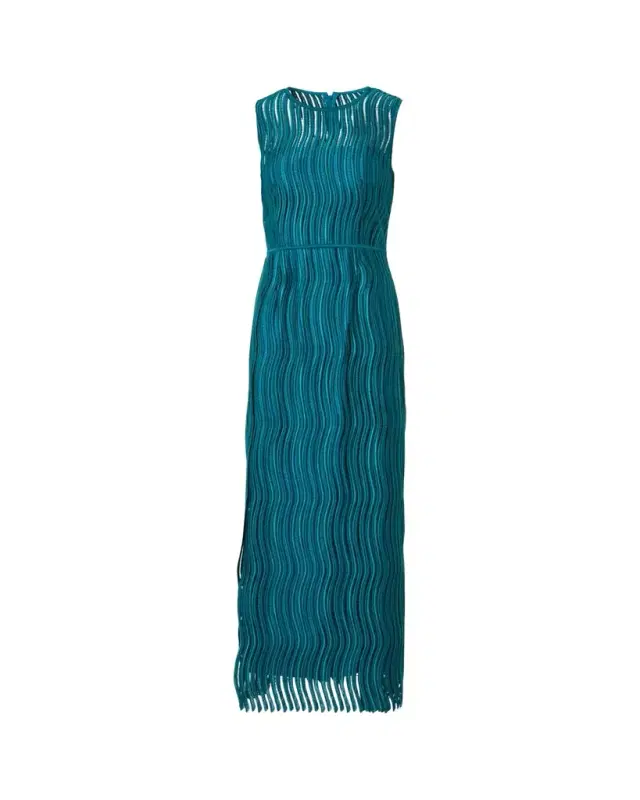 Akris Sleeveless Techno Wave Guipure Side-Slits Gown