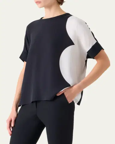 Akris Silk-Front Short-Sleeve Sweater | Thumbnail 4 Akris Silk-Front Short-Sleeve Sweater | Thumbnail 4