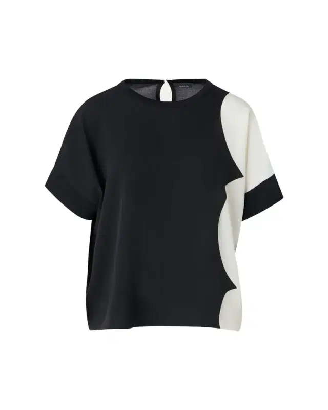 Silk-Front Short-Sleeve Sweater