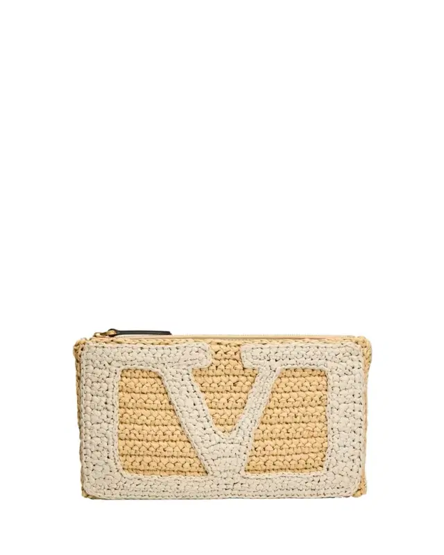Medium Raffia Flat Pouch Bag