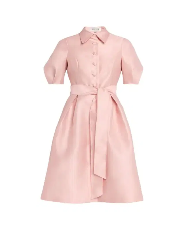 Rickie Freeman for Teri Jon Puff-Sleeve Pique Faille Shirtdress