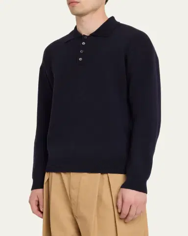 Loewe Men's Anagram Wool Polo Sweater | Thumbnail 4 Loewe Men's Anagram Wool Polo Sweater | Thumbnail 4