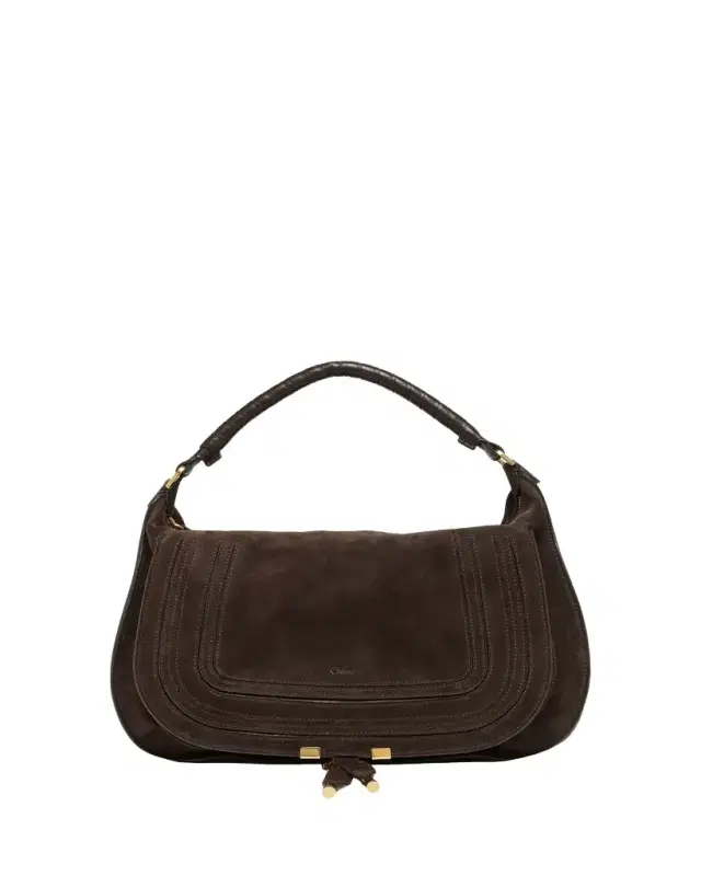 Marcie Large Saddle Shoulder Bag in Suede