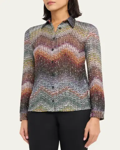 Missoni Sequined Wefted Loom Knit Button-Down Shirt | Thumbnail 4