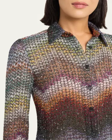 Missoni Sequined Wefted Loom Knit Button-Down Shirt | Thumbnail 5