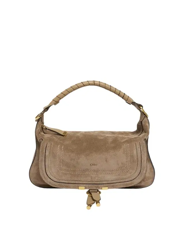 Marcie Medium Saddle Shoulder Bag in Suede