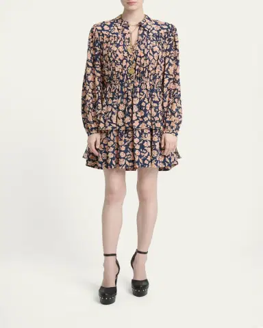 Chloé Floral-Print Silk Crepe De Chine Ruffle Mini Shirtdress | Thumbnail 2 Chloé Floral-Print Silk Crepe De Chine Ruffle Mini Shirtdress | Thumbnail 2