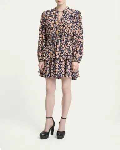 Chloé Floral-Print Silk Crepe De Chine Ruffle Mini Shirtdress | Thumbnail 4 Chloé Floral-Print Silk Crepe De Chine Ruffle Mini Shirtdress | Thumbnail 4