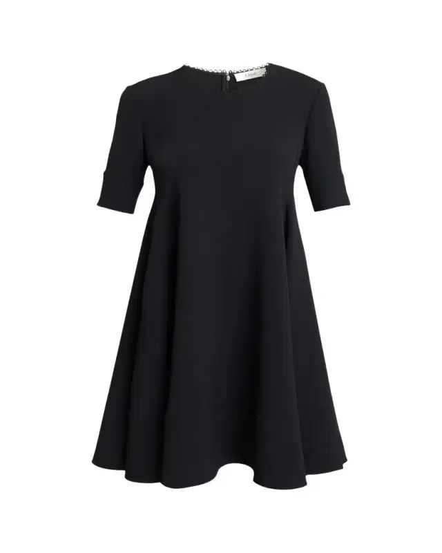 Crepe De Chine Short-Sleeve A-Line Dress