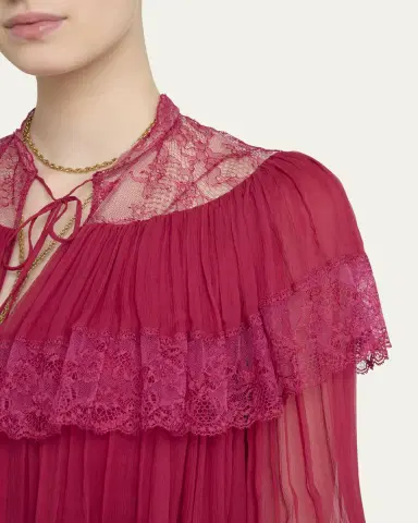 Chloé Tiered Lace Ruffle Silk Mousseline Gown | Thumbnail 5 Chloé Tiered Lace Ruffle Silk Mousseline Gown | Thumbnail 5