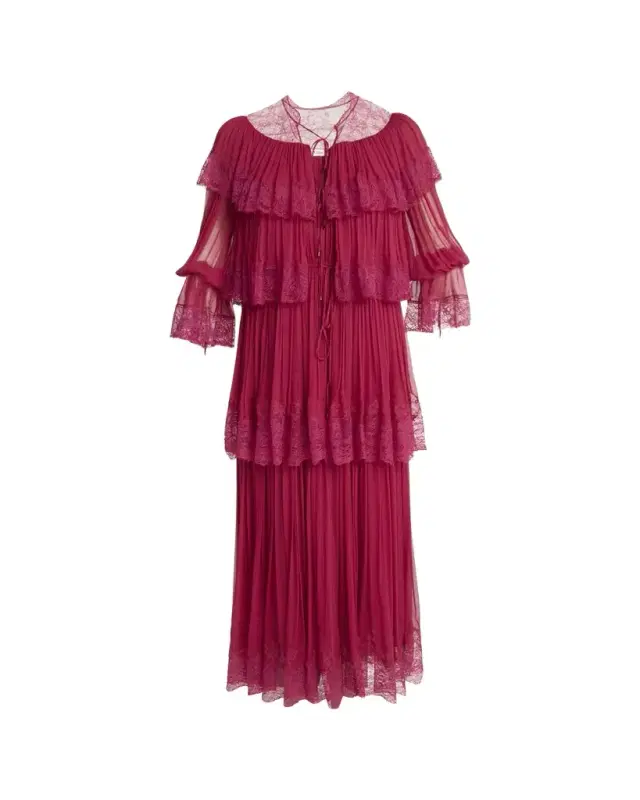 Chloe Tiered Lace Ruffle Silk Mousseline Gown