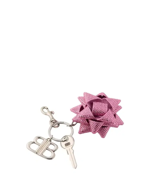 Pink Crystal Gifting Bow Key Ring Bag Charm