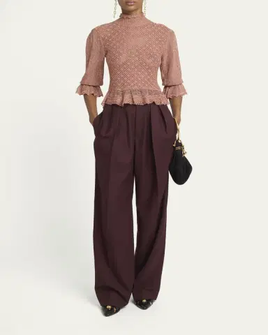 Chloé Mock-Neck Metallic Knit Ruffle Sweater | Thumbnail 2