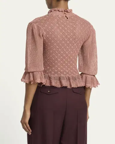 Chloé Mock-Neck Metallic Knit Ruffle Sweater | Thumbnail 3