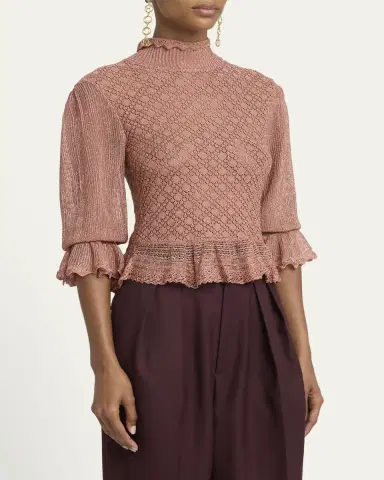 Chloé Mock-Neck Metallic Knit Ruffle Sweater | Thumbnail 4