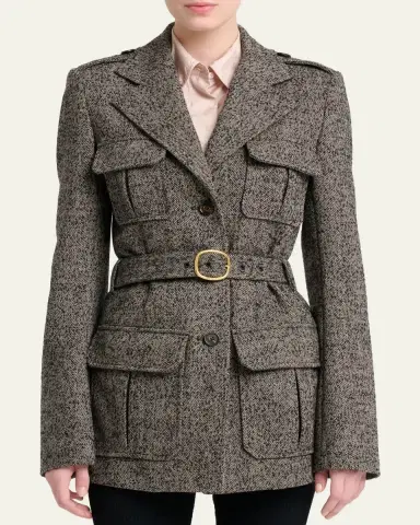 Chloé Wool Chevron Belted Utility Jacket | Thumbnail 4 Chloé Wool Chevron Belted Utility Jacket | Thumbnail 4