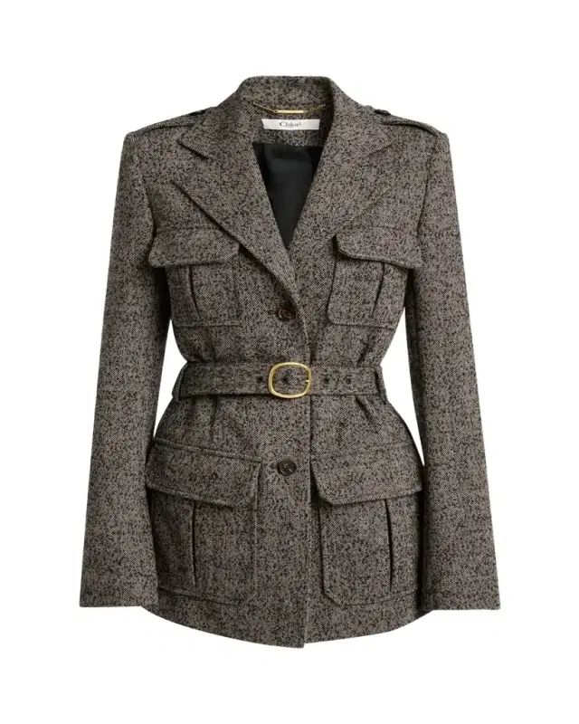 Chloe Wool Chevron Belted Utility Jacket